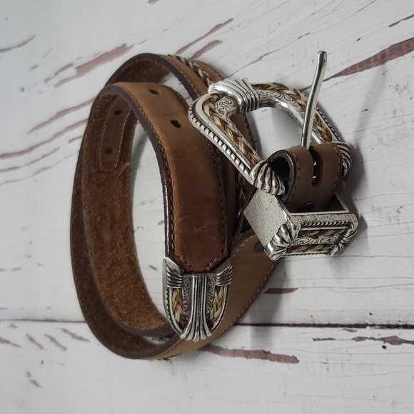 Tony Lama brown leather with breided real animal hair détails size 28